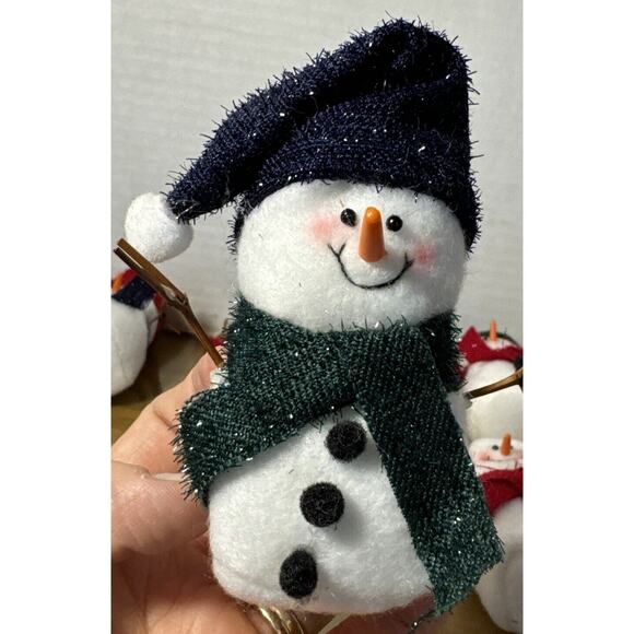 12 Puffy Felt Snowmen Christmas Ornaments Dressed In Hats/ Scarves W/ Twig Arms - Picture 7 of 10